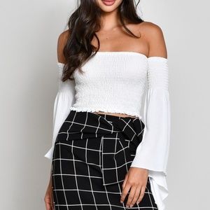 TOP PICK- Off The Shoulder Crop Top in White